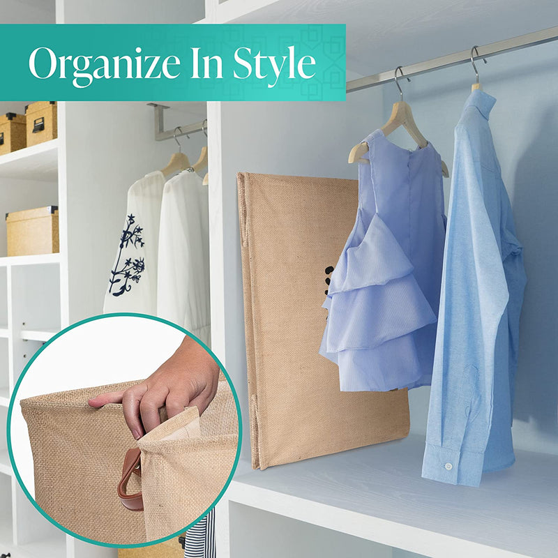 Woffit Toy Organizer Baskets - Set of 2 Collapsible Kids Toy Boxes w/Leather Handles - The California Beach Co.